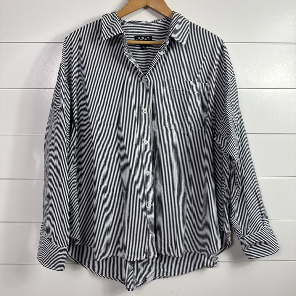 J. Crew Etienne Oversized Fit Button Front Shirt Gray White Striped sz XL